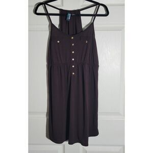 Weavers Women's Size L Brown Mini Dress Spaghetti‎ Straps Buttons Faux Pockets